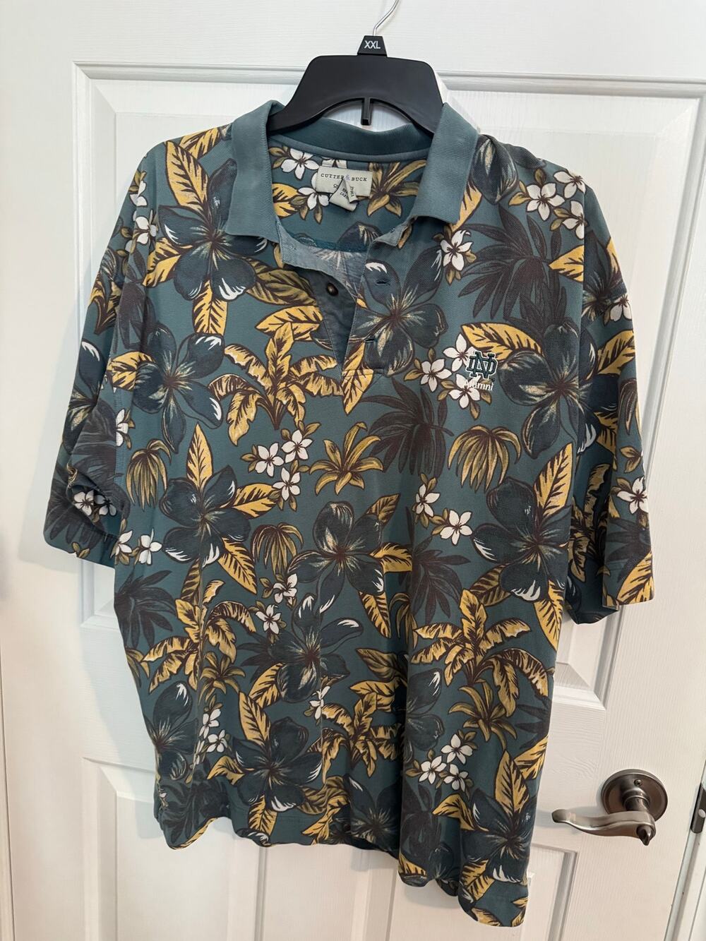 Cutter Buck Notre Dame Alumni Fighting Irish Hawaiian Floral Golf Polo Green XL
